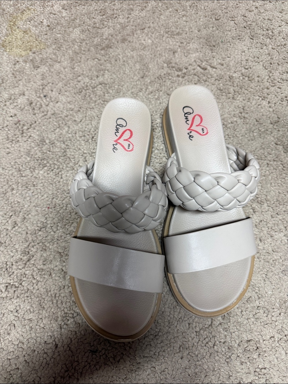 Beige Braided Two-Band Slide Sandals
